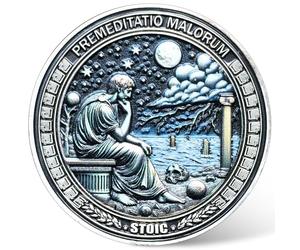 Stoic Challenge Coin - Premeditatio Malorum Design with Seneca Quote - Motivational Coin for Philosophy Enthusiasts and Collectors