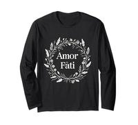 Stoic Minimalist Tee for Women Men Amor Fati Floral Wreat Long Sleeve T-Shirt