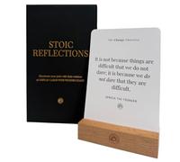 Stoic Reflection/Affirmation Cards - 56 Daily Mindfulness & Motivation Deck with Wooden Stand - Stoicism, Personal Growth, Self-Reflection, Meditation Tool, Thoughtful Gift for Men & Women