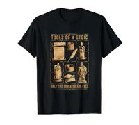 Stoic Stoicism Philosophy Quotes Virtue Wisdom Self-Control Value Graphic T-Shirt, Men, Black, L