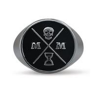 STOIC STORE UK Memento Mori Signet Ring - Black/Silver 316L Stainless Steel Ring with 3D Skull Design - Stoic Jewelry for Practicing Stoics, Stainless Steel, No Gemstone