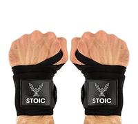 Stoic Wrist Wraps weightlifting, powerlifting, cross training, bodybuilding with thumb loop. Professional grade for gym workout, men and women weight lifting and strength training Black 18 Inch