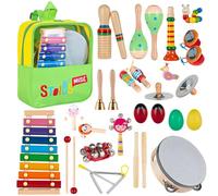 Stoie’s Kids Musical Instruments Set - 34 Pcs Wooden Percussion Instruments for Toddlers 1-3, Xylophone, Tambourine, Maracas, Music Toys for Toddlers 3-5, Preschool Musical Instruments