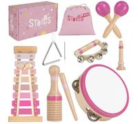 Stoie’s Wooden Music Set Pink Sensation, Montessori Musical Instruments for Toddlers 3-5 with Xylophone, Tambourine and Maracas, Educational Development and Creativity, Baby Musical Instruments