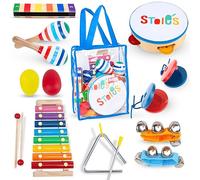 Stoie's Wooden Kids Musical Instruments, Baby Percussion Toys with Xylophone, Maracas, Tambourine, Durable, Safe to Play, Clear Loud Sound, Kid-friendly size, with a Storage Bag