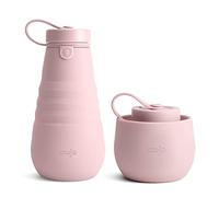 STOJO Collapsible Bottle - 20oz / 592ml - Reusable & Leakproof Silicone Travel Water Bottle for Sport, School, & Everyday Use - Sports Cap - Portable - Dishwasher Safe - Carnation