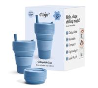 STOJO Collapsible Travel Cup - Reusable To-Go Pocket Size Silicone Bottle for Hot and Cold Drinks - Perfect for Camping - Microwave & Dishwasher Safe (Steel, 8 Ounce (Pack of 1))
