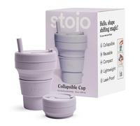 Stojo Collapsible Travel Cup With Straw - Lilac, 16oz / 470ml - Reusable To-Go Pocket Size Silicone Cup for Hot and Cold Drinks - Perfect for Camping and Hiking - Microwave & Dishwasher Safe