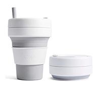 STOJO On-The-Go Biggie Collapsible Coffee Cup - 16oz / 473ml - Reusable & Foldable Silicone Travel Mug with Lid - Portable, Pocket Size - Dishwasher Safe - Dove