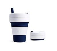 STOJO On-The-Go Biggie Collapsible Coffee Cup - 16oz / 473ml - Reusable & Foldable Silicone Travel Mug with Lid - Portable, Pocket Size - Dishwasher Safe - Indigo