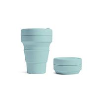 STOJO On-The-Go Collapsible Coffee Cup - 12oz / 355ml - Reusable & Foldable Silicone Travel Mug with Lid - Portable, Pocket Size - Dishwasher Safe - Aquamarine