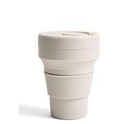 STOJO On-The-Go Collapsible Coffee Cup - 12oz / 355ml - Reusable & Foldable Silicone Travel Mug with Lid - Portable, Pocket Size - Dishwasher Safe - Oat
