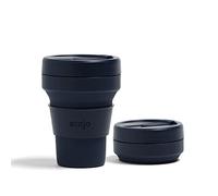 STOJO On-The-Go Collapsible Coffee Cup - 12oz / 355ml - Reusable & Foldable Silicone Travel Mug with Lid - Portable, Pocket Size - Dishwasher Safe - Denim