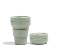 STOJO On-The-Go Collapsible Coffee Cup - 12oz / 355ml - Reusable & Foldable Silicone Travel Mug with Lid - Portable, Pocket Size - Dishwasher Safe - Sage