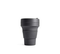 STOJO On-The-Go Collapsible Coffee Cup - 12oz / 355ml - Reusable & Foldable Silicone Travel Mug with Lid - Portable, Pocket Size - Dishwasher Safe - Carbon