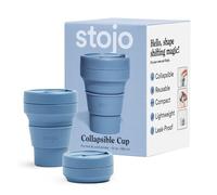 STOJO On-The-Go Collapsible Coffee Cup - 12oz / 355ml - Reusable & Foldable Silicone Travel Mug with Lid - Portable, Pocket Size - Dishwasher Safe - Steel Blue
