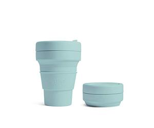 STOJO On-The-Go Collapsible Coffee Cup - 12oz / 355ml - Reusable & Foldable Silicone Travel Mug with Lid - Portable, Pocket Size - Dishwasher Safe - Aquamarine