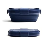 STOJO On The Go Collapsible Lunch Box - 24oz / 700ml - Reusable Travel Bento Boxes - Folding Silicone Storage Container - Nestable & Stackable - Dishwasher & Microwave Safe - Denim