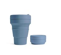 STOJO On-The-Go Mini Collapsible Junior Cup - 8oz / 237ml - Reusable & Foldable Silicone Travel Mug with Lid and Straw - Portable, Pocket Size - Dishwasher Safe - Steel Blue