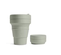 STOJO On-The-Go Mini Collapsible Junior Cup - 8oz / 237ml - Reusable & Foldable Silicone Travel Mug with Lid and Straw - Portable, Pocket Size - Dishwasher Safe - Sage