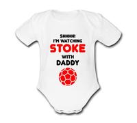STOKE Shhhh! I'm watching with Daddy Mummy Grandad Unique Football Babygrow Cute Personalised Funny Baby Vest Grow Boys Girls Unisex Gift Babygrow Bodysuit CITY