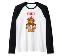 Stoked with Dad Jokes Funny Campfire Camping Father's Day Raglan Baseball Tee