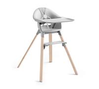 Stokke Clikk, Cloud Grey - Bamboo High Chair with Tray + Harness - Lightweight & Travel Friendly - Tool-Free Assembly - Best for 6-36 Months or Up to 15 kg