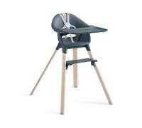 Stokke Clikk, Fjord Blue - Bamboo High Chair with Tray + Harness - Lightweight & Travel Friendly - Tool-Free Assembly - Best for 6-36 Months or Up to 15 kg