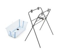 Stokke Flexi Bath (Ocean Blue) + Flexi Bath Stand - for Babies Up to 10 kg - Foldable, Durable & Easy to Store - Convenient to Use at Home or When Travelling