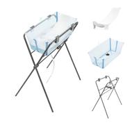 Stokke Flexi Bath (Ocean Blue) + Newborn Support + Flexi Bath Stand - Best for Newborns & Babies Up to 48 Months - Foldable, Durable & Easy to Store