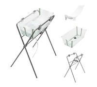 Stokke Flexi Bath (Transparent Green) + Newborn Support + Flexi Bath Stand - Best for Newborns & Babies Up to 48 Months - Foldable, Durable & Easy to Store