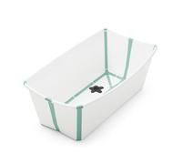 Stokke Flexi Bath, White/Aqua - 64 x 24 x 34 cm - Foldable Baby Bath for Newborns & Babies - Lightweight, Durable & Easy to Store - Convenient to Use at Home or When Traveling