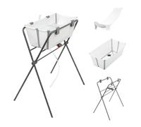 Stokke Flexi Bath (White) + Newborn Support + Flexi Bath Stand - Best for Newborns & Babies Up to 48 Months - Foldable, Durable & Easy to Store