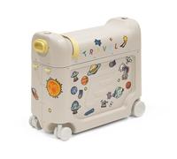 Stokke JetKids BedBox, Moonglow White - Ride-On Suitcase for Kids 2-7 Years Old (Up to 35 kg) - Transforms Into Bed - Includes Mattress, Decorative Stickers & Adjustable Carrying Strap