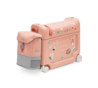 Stokke JetKids Travel Set: Kids Ride-on Suitcase & Backpack, Coral Pink | Airline-approved Suitcase for Toddlers 2-7Y with Backpack, Mattress, Strap & Stickers, Turns Aeroplane Seat into Travel Bed