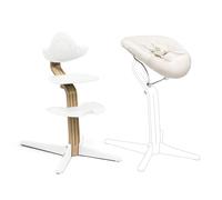 Stokke Nomi Chair (Oak White) with Newborn Set (White/Grey Sand) - Includes 5-Point Safety Harness & Reversibile, Washable Textile Set - Holds Up to 150 kg