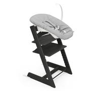 Stokke Tripp Trapp Chair (Oak Black) with Newborn Set (Grey) - Cosy, Safe & Simple to Use - for Newborns Up to 20 lbs