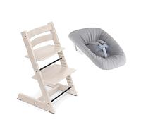 Stokke Tripp Trapp Chair (Whitewash) with Newborn Set (Grey) - Cosy, Safe & Simple to Use - for Newborns Up to 20 lbs