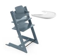 Stokke Tripp Trapp High Chair (Fjord Blue) with Stokke Tray (White) - Includes Tripp Trapp Chair & Baby Set 2 for Children 6-36 Months - Adjustable, Ergonomic & Easy to Clean