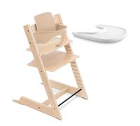 Stokke Tripp Trapp High Chair (Natural) with Stokke Tray (White) - Includes Tripp Trapp Chair & Baby Set 2 for Children 6-36 Months - Adjustable, Ergonomic & Easy to Clean