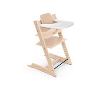 Stokke Tripp Trapp High Chair (Natural) with Tray (White) - Includes Chair & Baby Set 2 for Children 6-36 Months - Adjustable, Ergonomic & Easy to Clean
