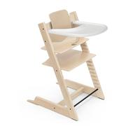 Stokke Tripp Trapp High Chair (Natural) with Tray (White) - Includes Chair & Baby Set 2 for Children 6-36 Months - Adjustable, Ergonomic & Easy to Clean