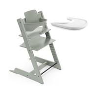 Stokke Tripp Trapp Wooden High Chair (Glacier Green), Baby Set, White Tray | Includes Sustainable High Chair, Baby Set, Tray, Adjustable, Ergonomic & Easy to Clean, Baby Essentials, 6 months - Adult
