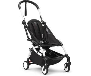 Stokke YOYO3 frame, white - textile set not included - comes with 5-point harness, multi-position adjustable backrest, awning extensions, padded shoulder strap and protective storage bag