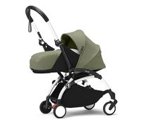 Stokke YOYO3 Stroller with Newborn Pack (Olive) - Includes Frame (White), Mattress, Five-Point Harness, Extendable Canopy, Padded Shoulder Strap & Protective Storage Bag