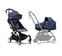 Stokke YOYO3 Stroller with Newborn Shell - Includes White Frame, YOYO 6+ Color Pack (Air France Blue) & Newborn Shell (Navy Blue)
