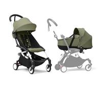 Stokke YOYO3 Stroller with Newborn Shell - Includes White Frame, YOYO 6+ Color Pack (Olive) & Newborn Shell (Olive)