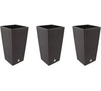 Stolmet Rato Square Brown Planters with Removable Insert - Weatherproof and UV Resistant - Available as Single, Set of 3 or Set of 5-7.2L or 16.3L (Square L225 x W225 x H421mm x3)