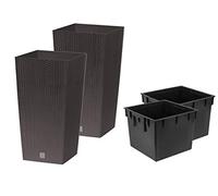 Stolmet Tall Square Planter Set of 2 Rattan Indoor/Outdoor Flower Pot + Insert in Set (16.3L, Dark Brown)