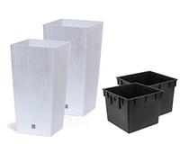 Stolmet Tall Square Planter Set of 2 Rattan Indoor/Outdoor Flower Pot + Insert in Set (7.2L, White)